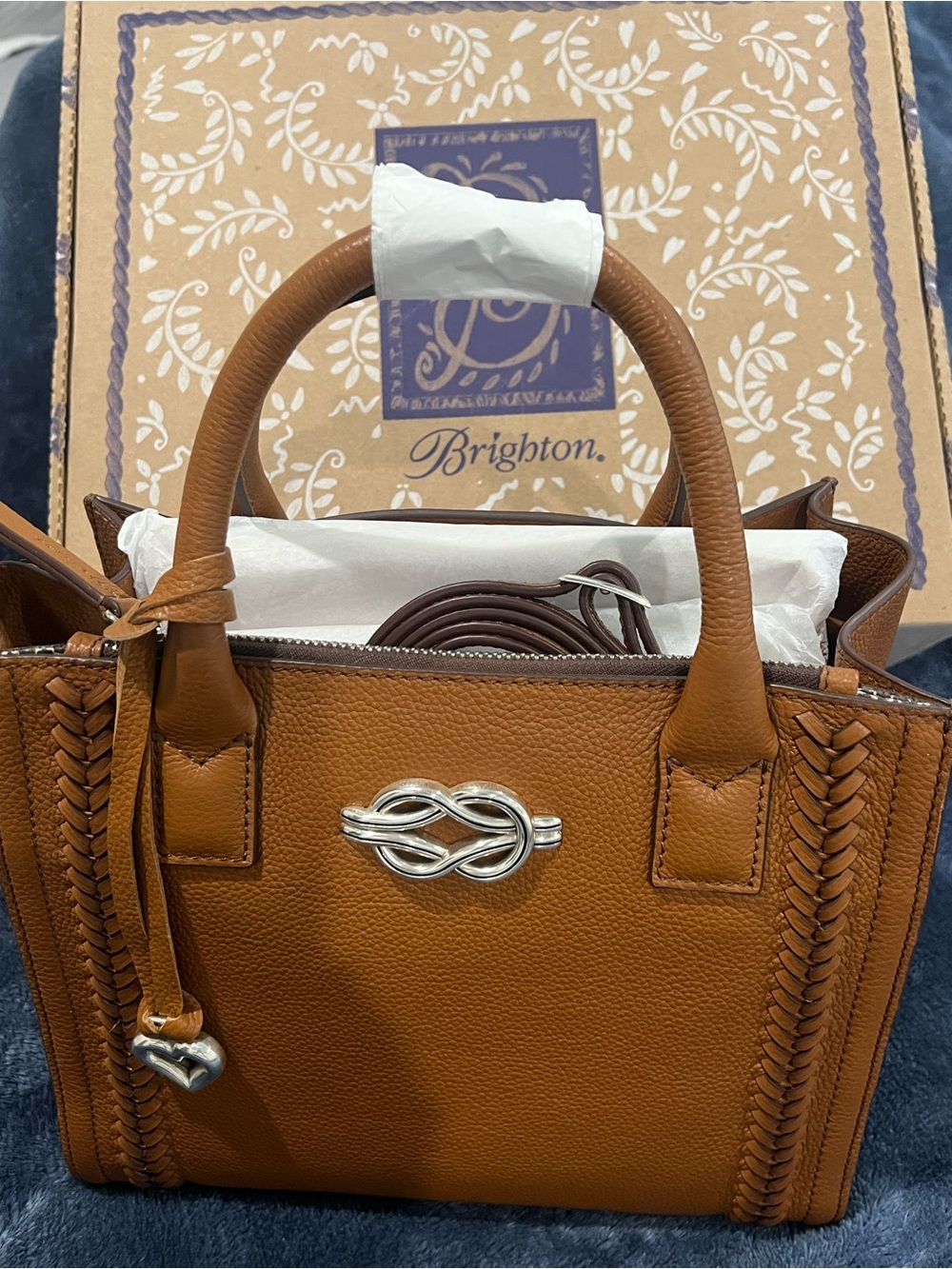 Brighton Chestnut Brown Leather Flemming Tote with Silver Accent NIB